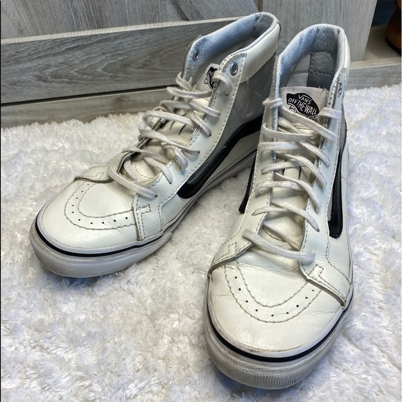 Vans Sk8 Hi Slim Cutout Mesh White Black Leather Shoes Mens 4.5 Womens 6 - Picture 12 of 15